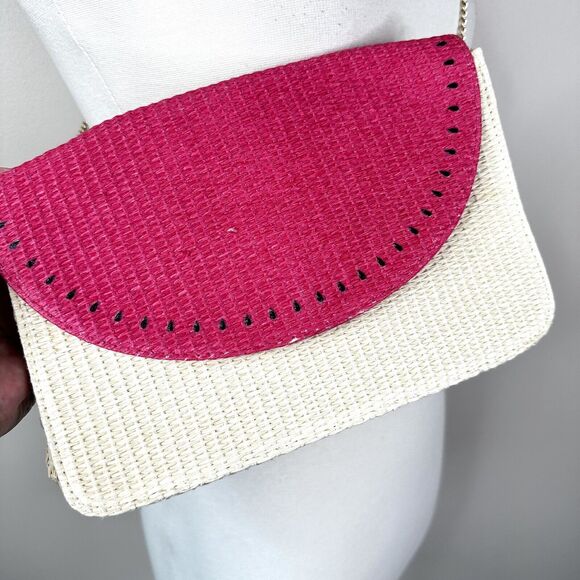 Escada Sorbetto Rosso Watermelon Straw Rattan Chain Crossbody Shoulder Bag - Picture 2 of 11